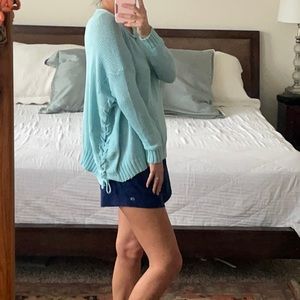 Wooden Ships Oversized Crew Neck cotton side lace up tie sweater baby blue S/M